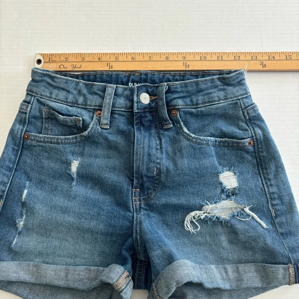 Old Navy O.G. Straight Cuffed Jean Shorts‎ High Rise Stretch Distressed Size 0